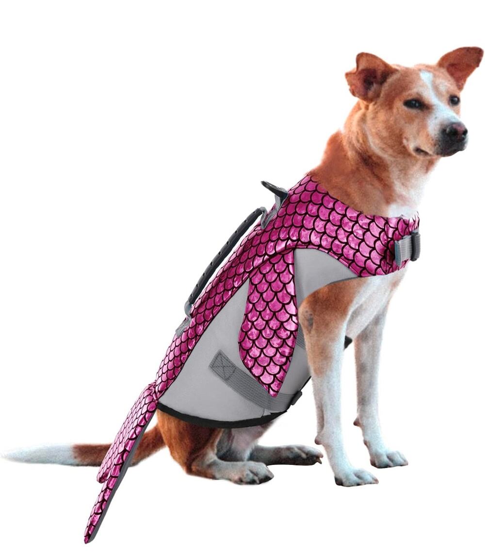 Red Fish Dog Life Jacket Safety Vest Adjustable Straps Durable Rescue Hand Med